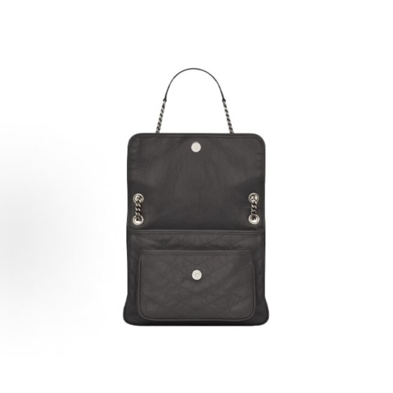 SAINT LAURENT YSL Niki Logo chain retro pleated wandering bag crossbody single-shoulder bag medium-sized women\'s grey